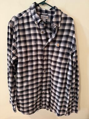 Carhartt Men’s Black & White Plaid Button-Down Flannel Shirt